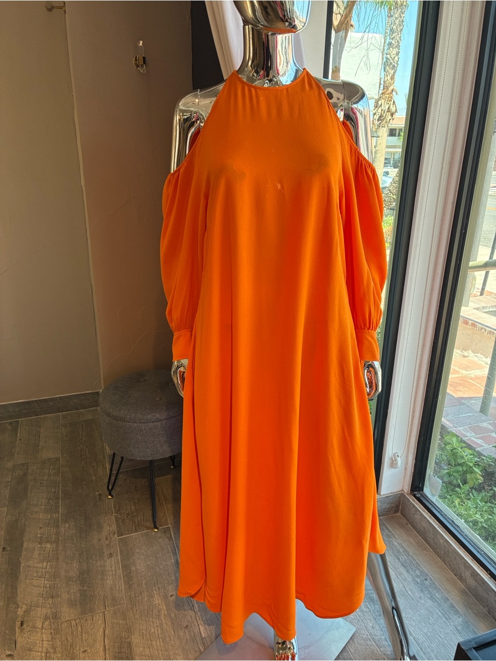Stella McCartney orange crepe cold shoulder dress